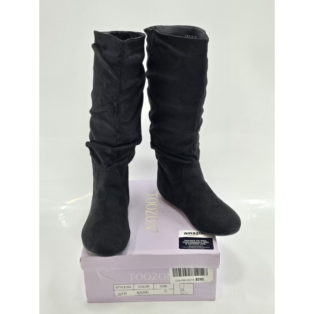 Toozon Women's Lily-01 Pull Up Flat Heel Slouchy Mid-Calf Boot - Black‎ Size 7.5